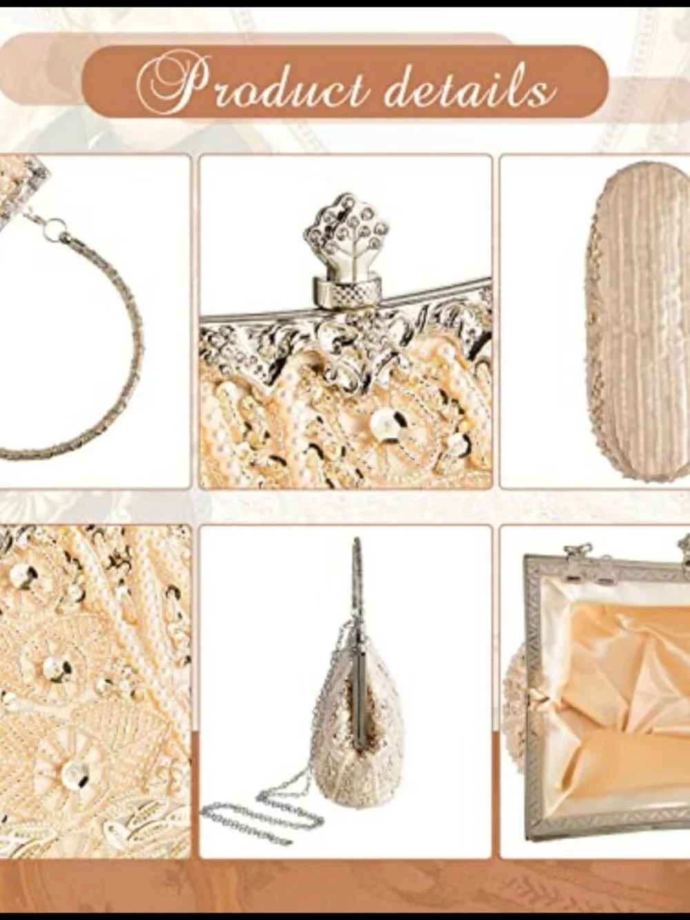 Vintage Beaded Clutch Evening Bag Rhinestone Flapper Purse for Wedding Party